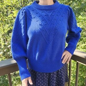 Vintage style, but not vintage 100% acrylic puff sleeve sweater Yves Klein blue